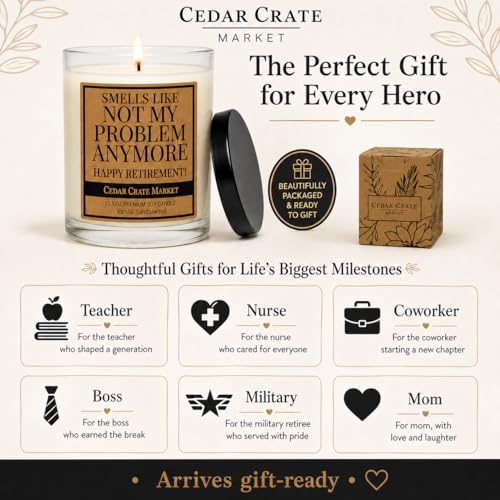 Retirement Gift for Woman, Men 2026 - Funny Vanilla Sandalwood Candle, 13.5oz, 60+ Hr Burn, USA Made Soy Wax - Farewell Gift for Coworker, Mom, Dad, Teacher, Nurse, Boss, Friend, Sister, Brother
