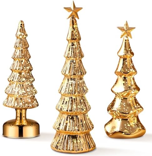 funnymoom 3 pack glass christmas trees light up, front angle view