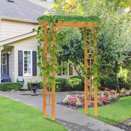 outsunny 85" wooden garden arbor, garden arch for shown in use