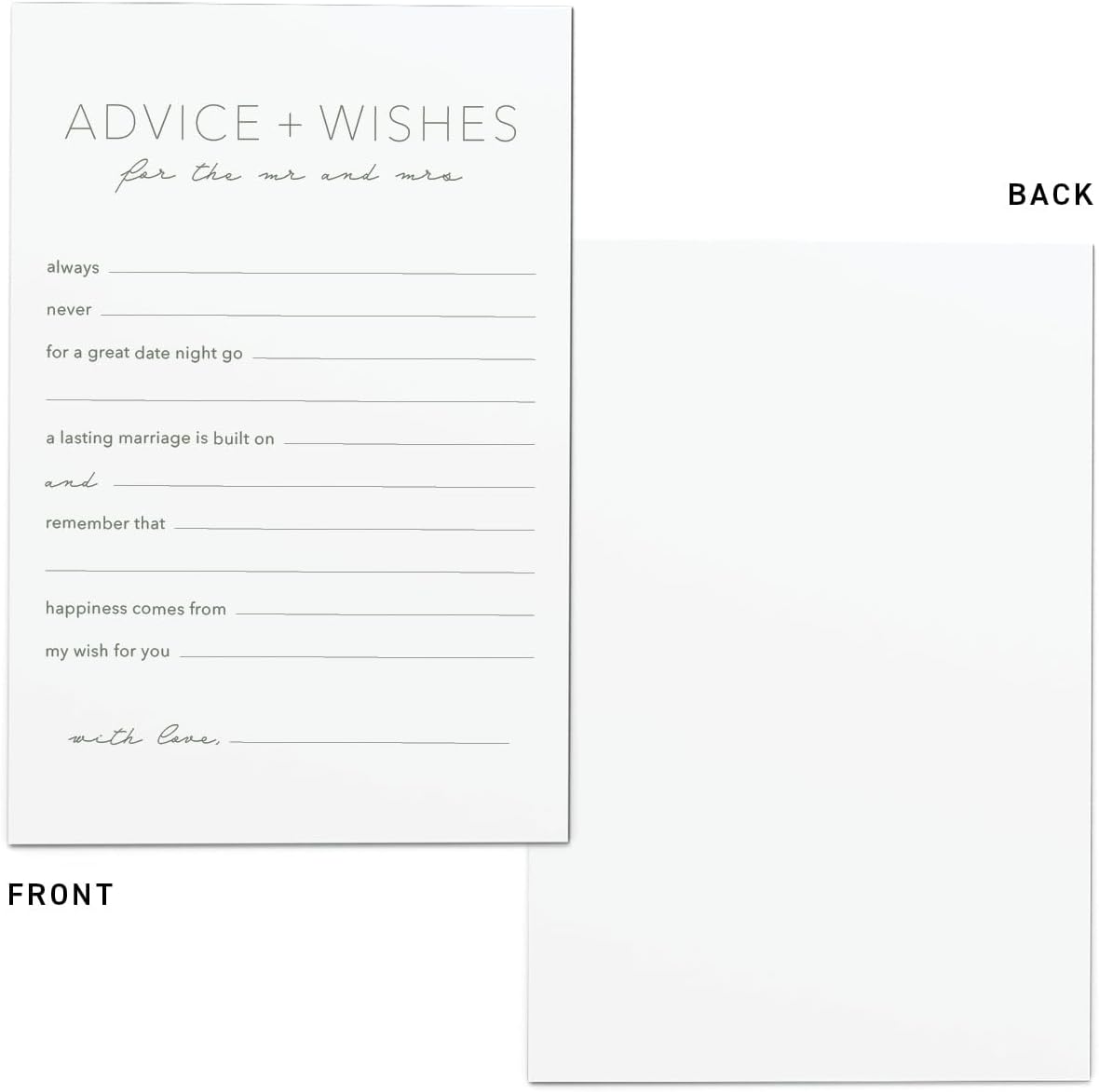 CARDAMONOLY Advice and Wishes for The Mr and Mrs, Minimalist 6x4 Pack of 50, for Wedding Games for Reception, Bridal Shower Bingo, Best Wishes Cards, Wedding Bingo Game