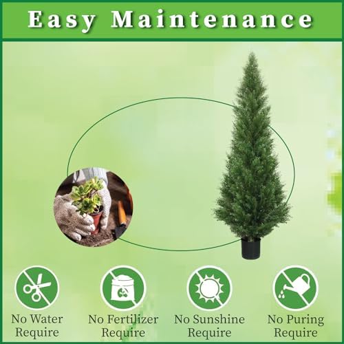 two 5 foot outdoor artificial cedar topiary trees, view 9