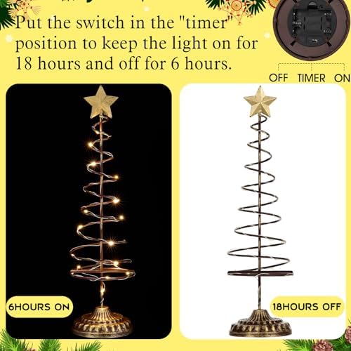set of 2 lighted christmas tree table decoration, close-up detail