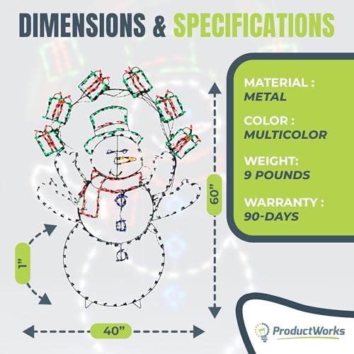 productworks snowman yard decoration - lighted led display, close-up detail