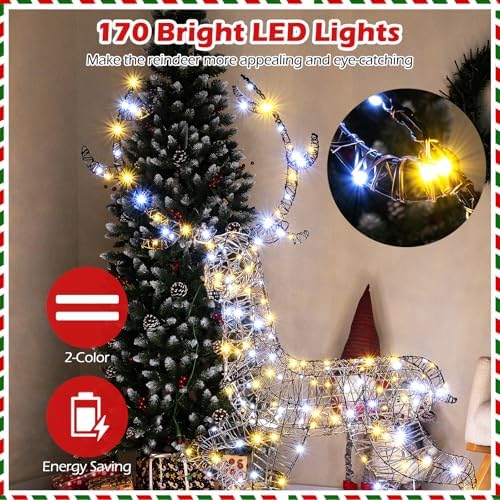 goplus 4.6 ft pre-lit christmas 3d reindeer, 170 shown in use