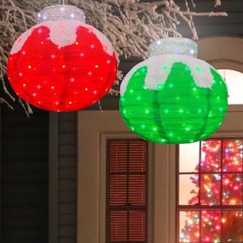 outdoor christmas balls lighted, 2pcs pop-up christmas ornaments shown in use