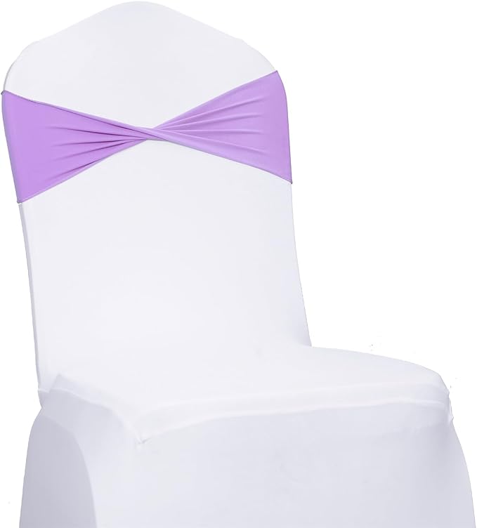 MDS Pack of 200 Spandex Chair Sashes Bows Elastic Stretch Dining Chair Bands Ties Without Slider Buckle Universal fits for Wedding Baby Shower Birthday Party Banquet Event Decoration - Lavender