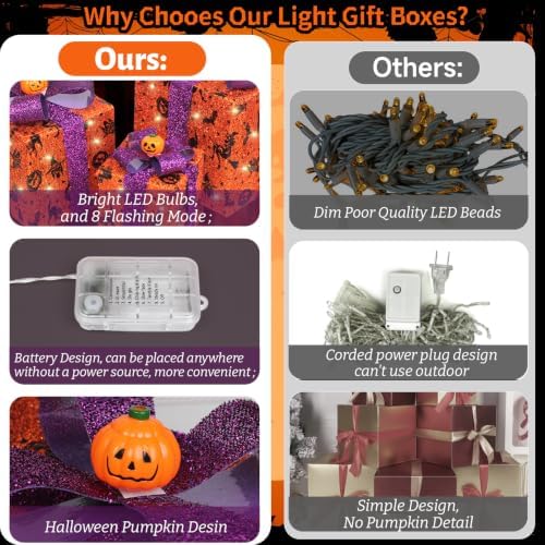 3 pieces lighted boxes halloween decorations, lighted gift, close-up detail