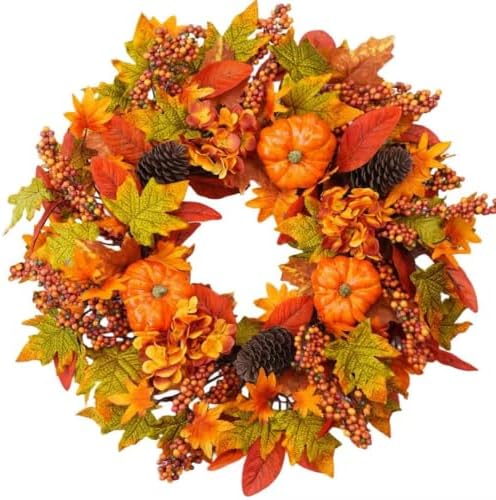 24 inch harvest fall wreath, farmhouse pumpkin pinecone, main product view