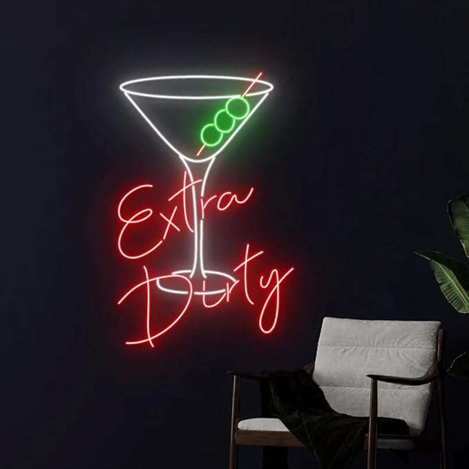 Extra Dirty Martini Led Sign, Extra Dirty Martini Neon Light, Martini Cocktail Neon Sign, Drink Club Led Light, Wine Bar Pub Room Wall Decor Size:20inches