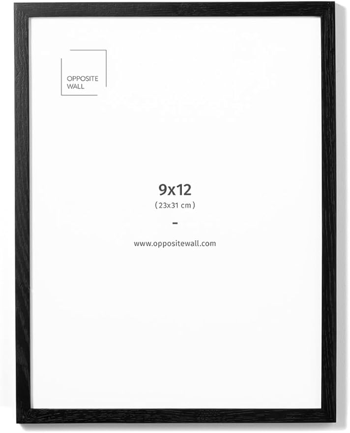 Opposite Wall - 9x12 in - Black Oak Wood Picture Frame - Lightweight, Versatile & Shatterproof - Wall Hanging Poster or Photo Frame - Wall Decor for Office, Gallery & Home