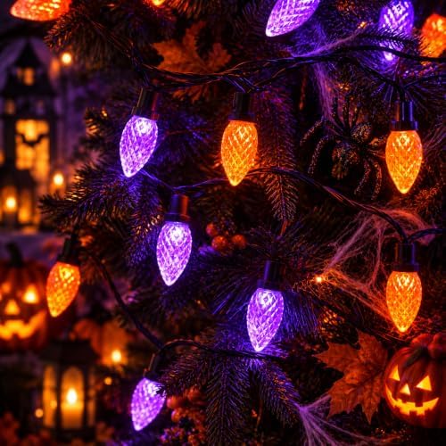 Connectable 2PK C9 Orange Purple Halloween String Light Plug in 86FT 100LED