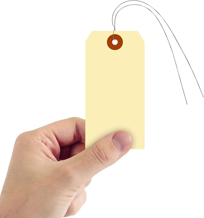 SmartSign Blank Manila Shipping Tags with Wire - Pack of 1000, Size-5, 13pt Thick Prewired Cardstock Tag, 4 3/4" x 2 3/8" Paper Hang Tags with Reinforced Fiber Patch