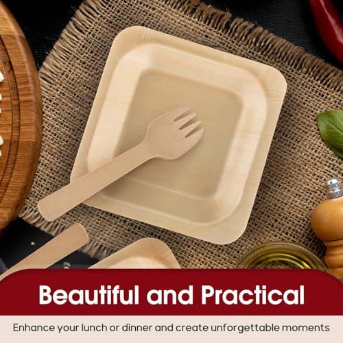conli 300 pcs square disposable wood bowls bamboo on a desk or shelf