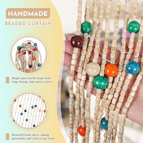 anminy bamboo wood beaded curtain, handmade colorful 38, close-up detail