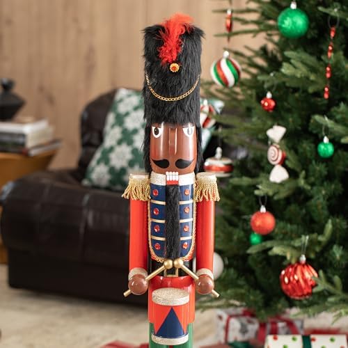 glitzhome 42" christmas soldier nutcracker-wooden african american soldier, side view