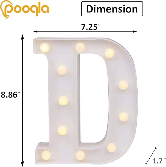 Pooqla LED Marquee Letter Lights, Warm White and Cool White Decorative Lighted Letters, Light Up Alphabet Letters for Boys Girls, Party, Wedding, Bar, Night Light, Birthday Decoration, Letter D
