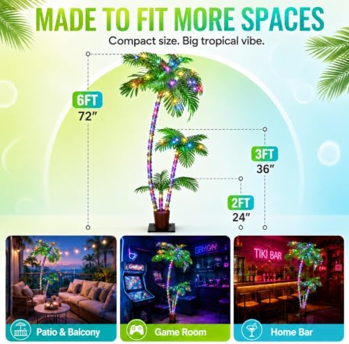 6ft smart led artificial palm tree with app on a desk or shelf