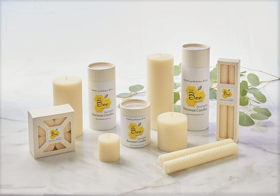 8" Hand Rolled Beeswax Taper Candle - Little Bee of Connecticut (One Pair) | Fits Any Size Taper Holder - 9 to 10 Hour Burn Time Each - 100% Cotton Wick - Made in Connecticut - 100% Pure Beeswax Candle