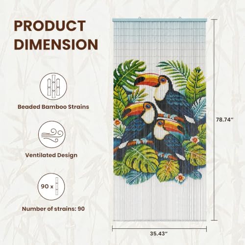 rainforest beaded bamboo curtain for doorway 35.4" x, close-up detail