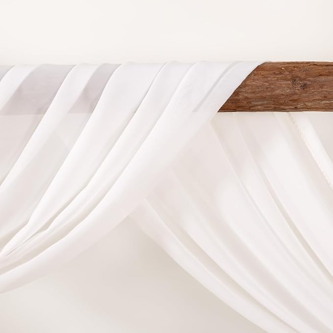 Ivory Wedding Arch Draping Fabric 4 Panels 30'' x 18FT Sheer Chiffon Arch Drapery for Photo Booth Bridal Shower Baby Shower Church Decor Newborn Photography Christening Outdoor Party