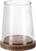 6" Wide Glass Hurricane Candle Holders with Handmade Sturdy Glass Sleeves and Vintage Natural Wood Base for Pillar Candle & Plants, Industrial, Farmhouse, Display Cloche Bell Jars, Table Centerpiece