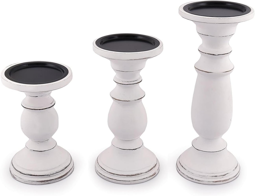 Samhita Set of 3 Wood Candle Holders – Hand Carved Decorative Candle Holder for Living Room or Table Centerpiece