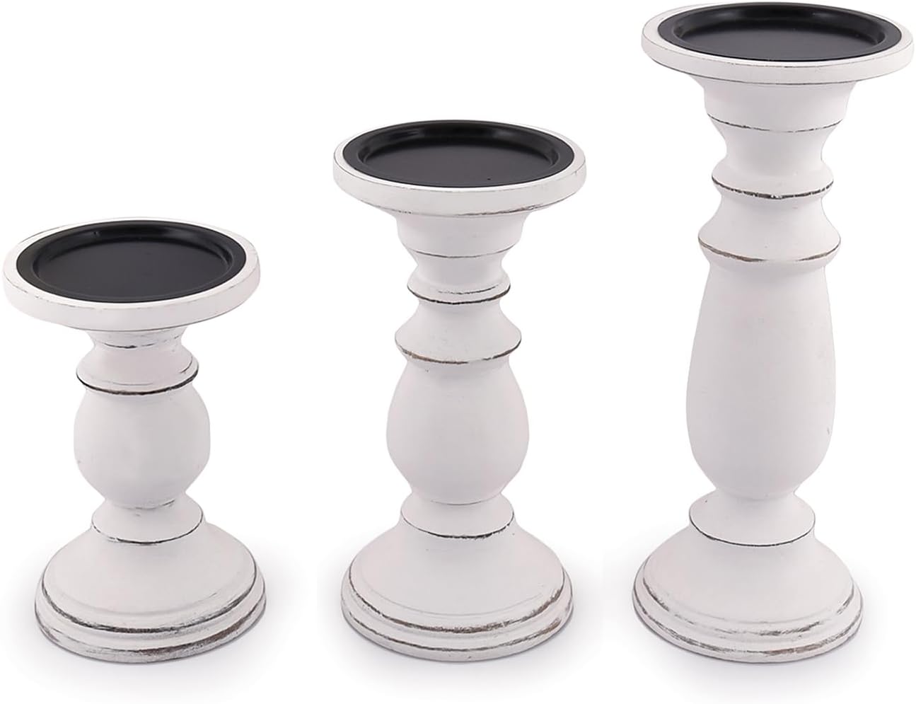 Samhita Set of 3 Wood Candle Holders – Hand Carved Decorative Candle Holder for Living Room or Table Centerpiece