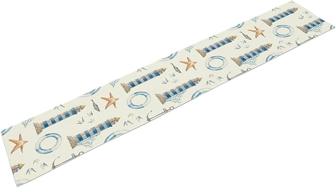 Blue Beach Table Runner, Tropical Ocean Coast Table Runner, Seashell Seasonal Nautical Restaurant Coffee Table Decorations for Home Holiday Party Indoor Outdoor 13x120 Inch