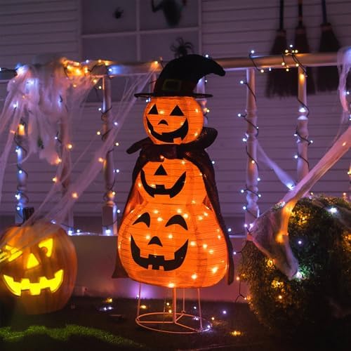 3ft light up halloween collapsible pumpkin decorations outdoor on a desk or shelf