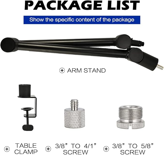 BOMGE Boom Arm Mic Stand - Adjustable Heavy Duty Suspension Boom Scissor Arm Stand with Cable Management Channels, Desk Clamp for Podcasts, Streaming, Gaming, Home Office, Recording (Black)