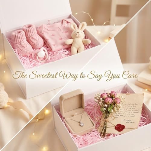 Rsgift White Gift Box with Lids,9.7x7.2x3.3 Inch Gift Boxes for Presents,Magnetic Closure boxes for Wedding,Birthday,Graduation Packaging