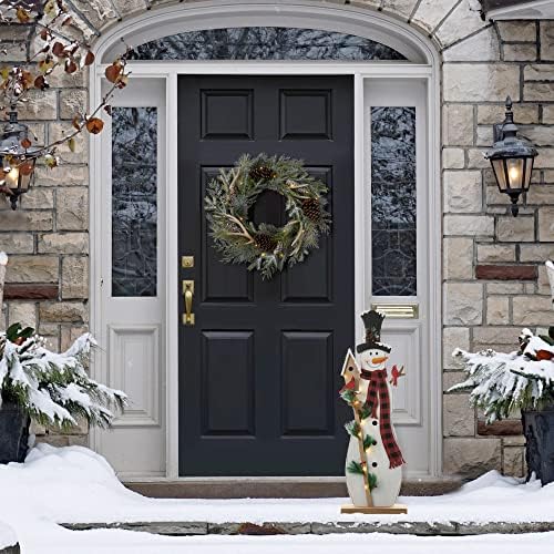 glitzhome 36"h lighted wooden snowman porch decor with on a desk or shelf
