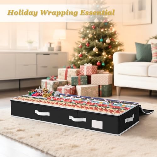 criusia gift wrapping paper organizer storage, durable underbed, front angle view