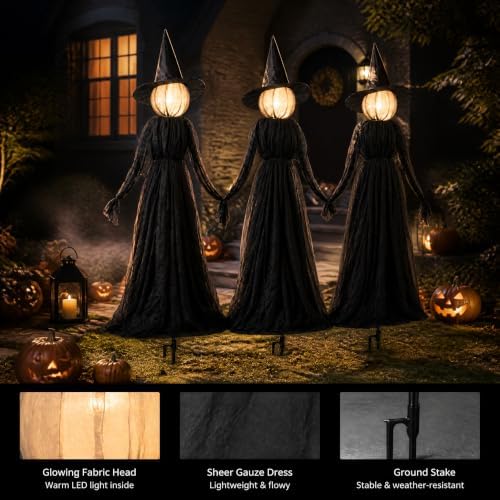 hourleey halloween witch decorations outdoor, 5ft set of, side view
