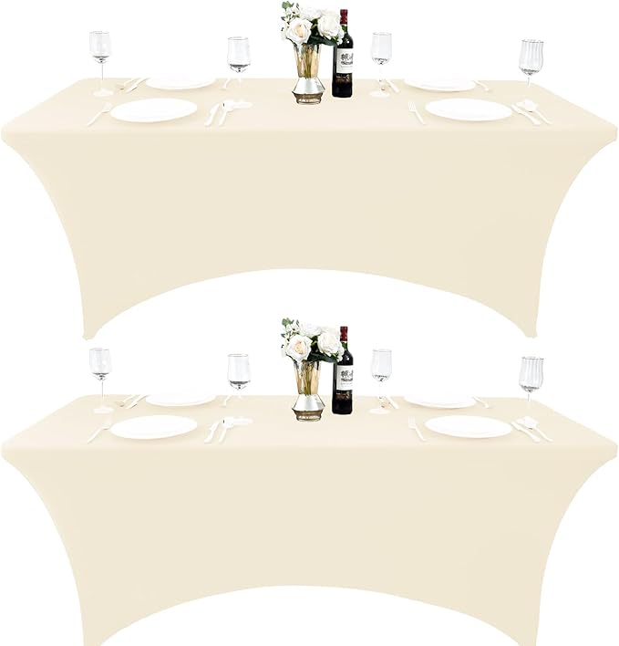 2-Pack 6ft Spandex Table Covers for Rectangle Standard Folding Tables - Wrinkle Resistant Stretch Tablecloths - Ultimate Fitted Table Protector for Parties, Trade Shows, Banquet