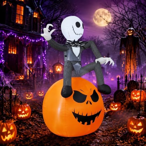 6 Ft Inflatable Halloween Yard Decorations - Outdoor Blow Up Yard Pumpkin Decor - Built-in LED Lights for Outdoor Halloween Lawn Decor
