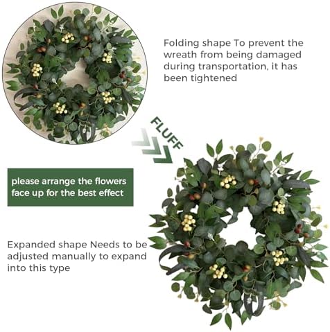 22-24" eucalyptus wreaths for front door,spring summer fall, package contents