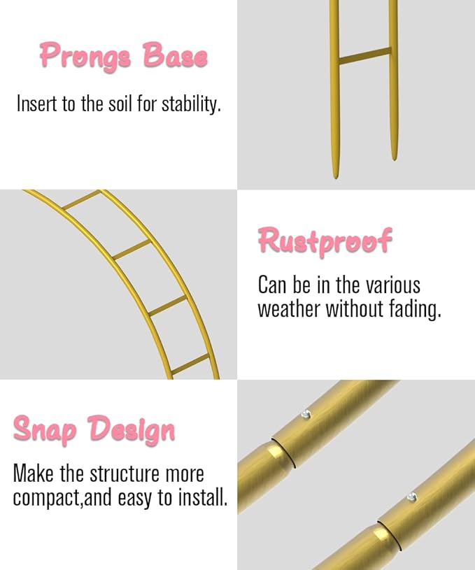 Queension Metal Arch Backdrop Stand 7Ft Wide 7.7Ft High, Wedding Arch Frame for Wedding Decorations, Balloon Arch Stand with Base for Ceremony, Outdoor Garden Arch Trellis for Climbing Plants, Gold