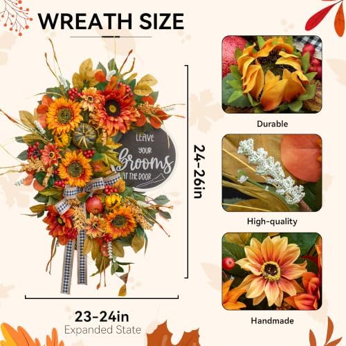 fall wreaths for front door 24 inch outside showing dimensions