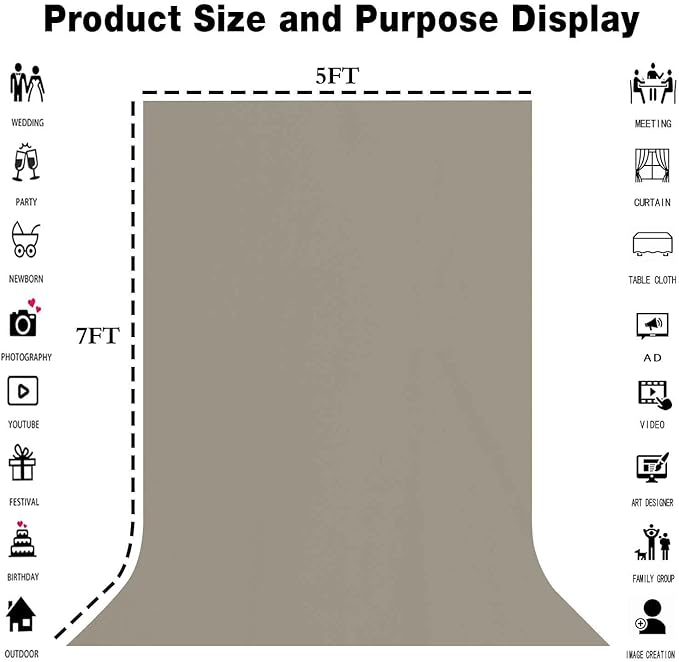 5x7FT Gray Screen Backdrop Photo Background, Pure Grey Color, Professional Photography Video Studio, Events, Streaming, Games, Live Streaming, Video Shooting