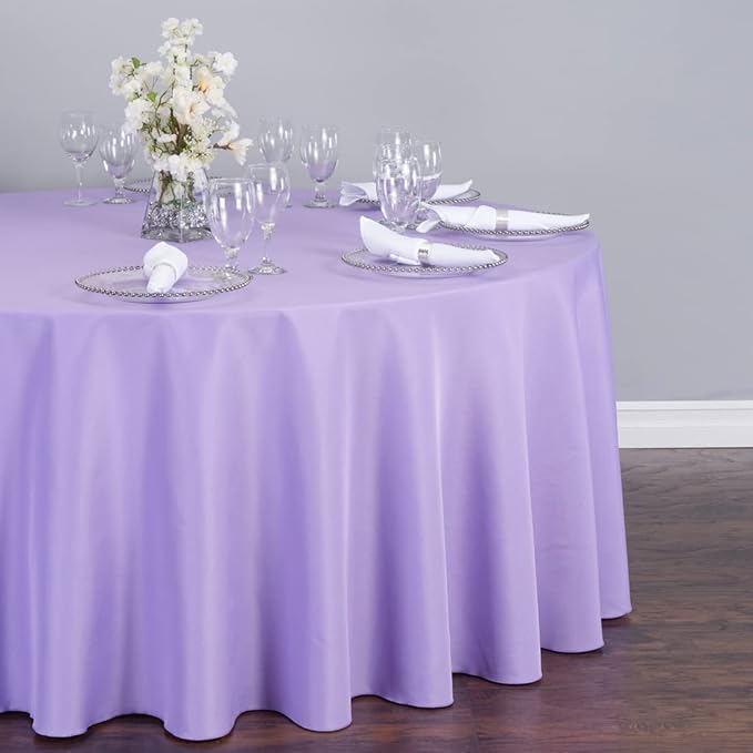 LTC LINENS 10 Pack 120 Inch Round Tablecloth Lavender for 60 Inch Round Table - Bulk Round Table Cover - Washable, Wrinkle Resistant Polyester Fabric Cloth for Wedding, Party