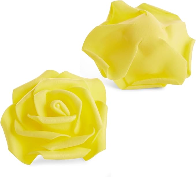 Juvale Artificial Foam Roses - 100-Pack Stemless, Yellow, 3-Inch Diameter - Faux Flowers for Vase Displays, Wedding Decor & Centerpiece Table Decorations