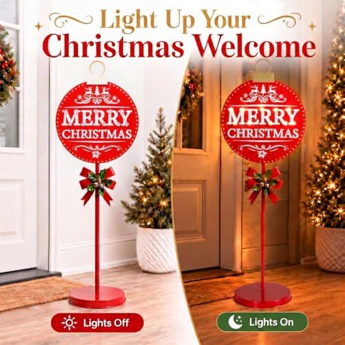 christmas signs with led lights,battery operated metal outdoor, side view