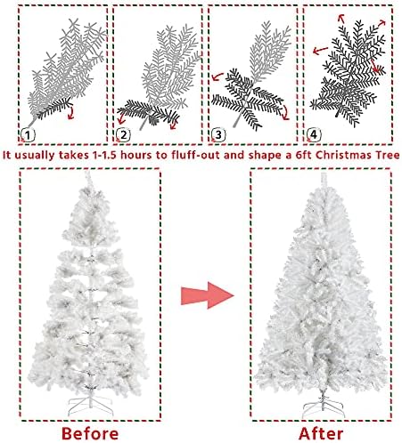 yaheetech 6ft white artificial christmas pine tree seasonal, close-up detail