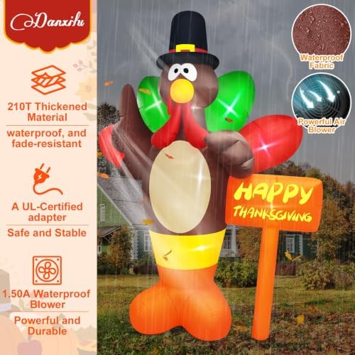 danxilu thanksgiving inflatables 10 ft giant turkey outdoor showing dimensions
