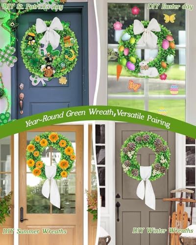20 inch artificial boxwood wreath for front door, view 9