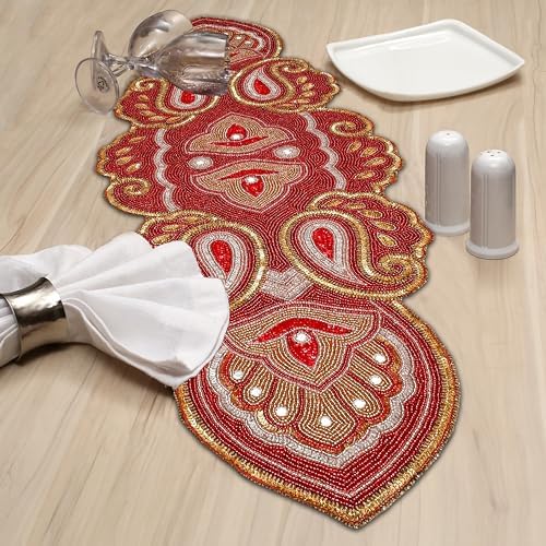 lightnpro christmas beaded table runner 13x36 inch, close-up detail