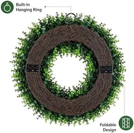 whanley 24 inch artificial boxwood wreath for front showing dimensions