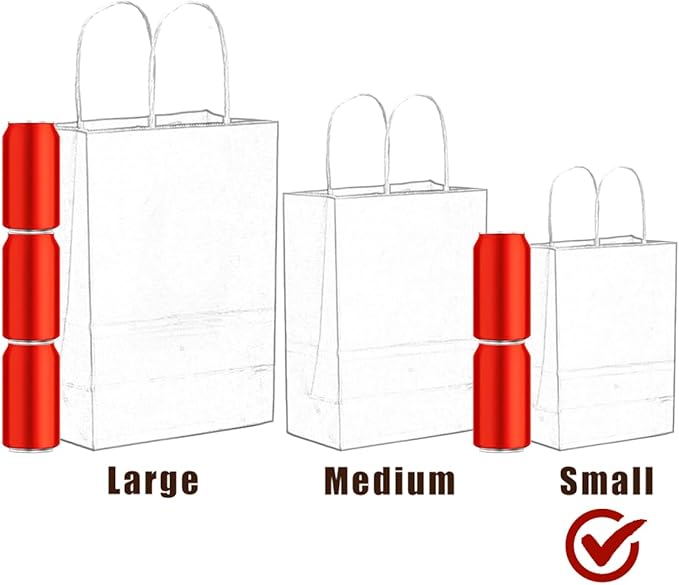 qiqee 100Pcs Small Size Paper Gift Bags with Handles - 8.3"x6"x3.15" Kraft Small Party Bags - 16 Solid Colors