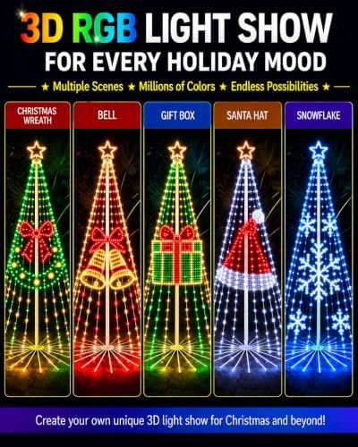 12ft smart 3d rgb animated outdoor christmas cone, close-up detail